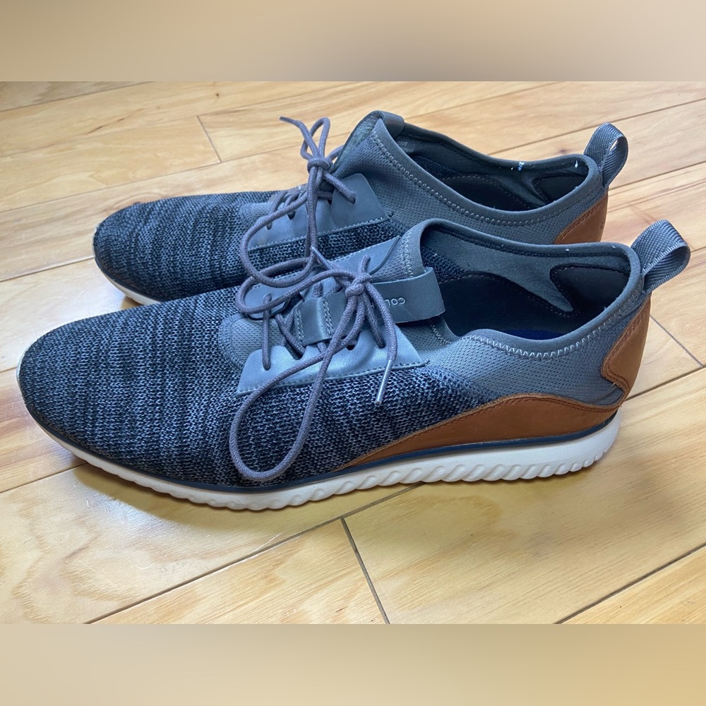 Mens COLE HAAN Grandsport OS Knit Leather Sneaker 13M Gray‎ Crossover Dress Shoe - Picture 2 of 11